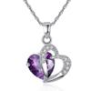 925 Sterling Silver Purple Amethyst CZ Double Heart Pendant Necklace 16" Chain charm original view 1