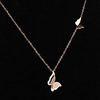 18K Rose Gold color Titanium Stainless Steel Butterfly Pendant Necklace 16" + 2" Gift Box PE12 charm original