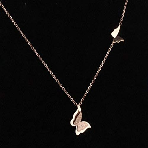 18K Rose Gold color Titanium Stainless Steel Butterfly Pendant Necklace 16" + 2" Gift Box PE12 charm original