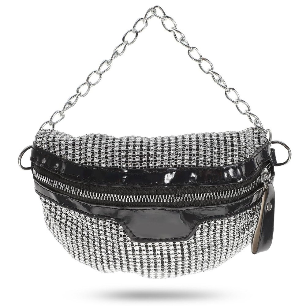 Amosfun Rhinestone Crossbody Chest Bag Adjustable Strap Fanny Pack Waist Purse Small Storage Bag for Phone Lipstick Fashionable Belt for Women