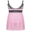 QinCiao Men's Lace Lingerie Sleepwear Babydoll Chemise Intimate Crossdressing Pajamas Set Pink Large view 2