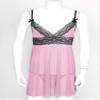 QinCiao Men's Lace Lingerie Sleepwear Babydoll Chemise Intimate Crossdressing Pajamas Set Pink Large view 3