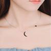 Moon Star Pave Black Cubic Zirconia Fine Silver Plated GP Pendant Necklace 16+2" S1 charm original view 3