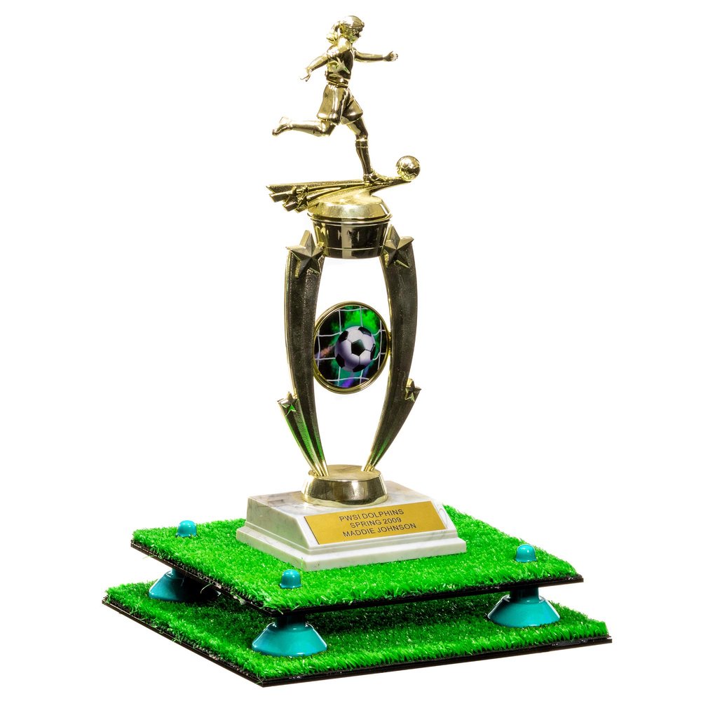 Better Display Cases Turf Large Trophy Pedestal Stand or Base with Light Blue Risers - 8.75" X 7.75" (A006, V21)