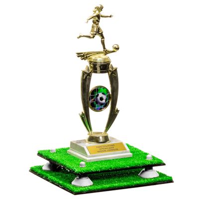 Better Display Cases Turf Large Trophy Pedestal Stand or Base with White Risers - 8.75" X 7.75" (A006, V21)