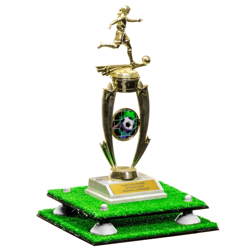Better Display Cases Turf Large Trophy Pedestal Stand or Base with White Risers - 8.75" X 7.75" (A006, V21)