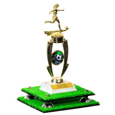 Better Display Cases Turf Large Trophy Pedestal Stand or Base with Silver Risers - 8.75" X 7.75" (A006, V21)