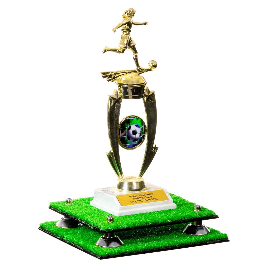 Better Display Cases Turf Large Trophy Pedestal Stand or Base with Silver Risers - 8.75" X 7.75" (A006, V21)