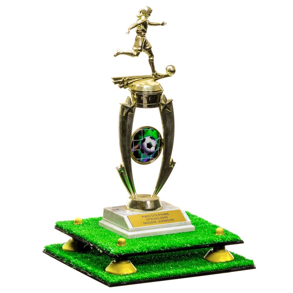 Better Display Cases Turf Large Trophy Pedestal Stand or Base with Yellow Risers - 8.75" X 7.75" (A006, V21)