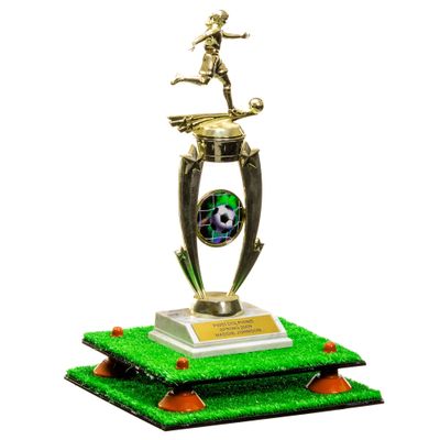 Better Display Cases Turf Large Trophy Pedestal Stand or Base with Orange Risers - 8.75" X 7.75" (A006, V21)