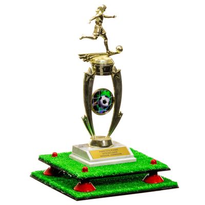 Better Display Cases Turf Large Trophy Pedestal Stand or Base with Red Risers - 8.75" X 7.75" (A006, V21)