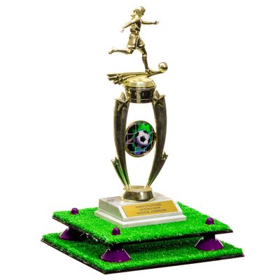 Better Display Cases Turf Large Trophy Pedestal Stand or Base with Purple Risers - 8.75" X 7.75" (A006, V21)
