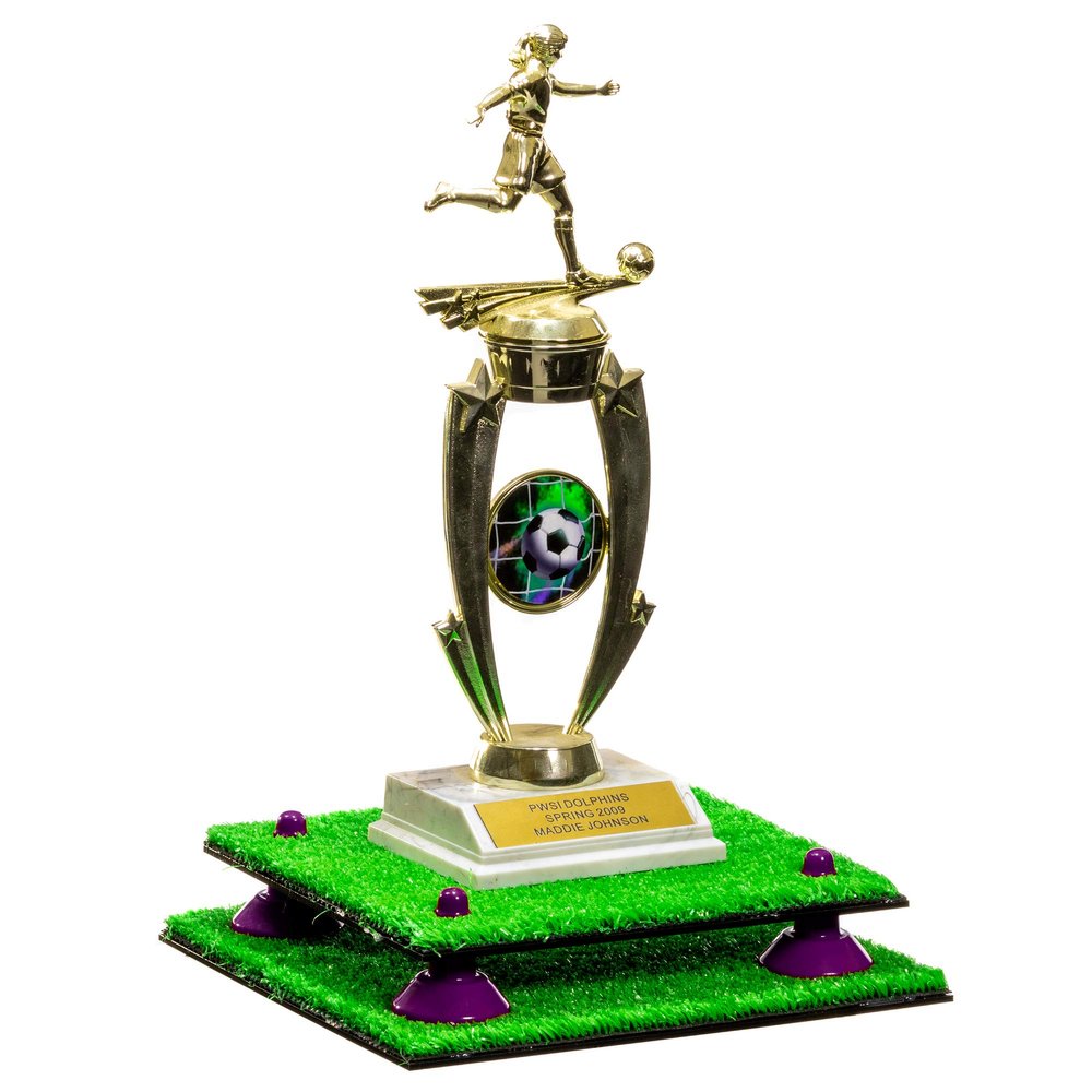 Better Display Cases Turf Large Trophy Pedestal Stand or Base with Purple Risers - 8.75" X 7.75" (A006, V21)