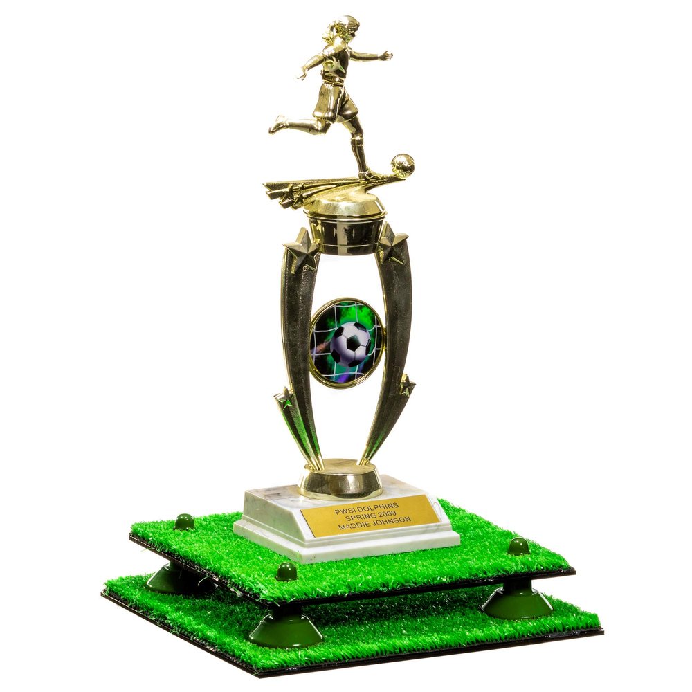 Better Display Cases Turf Large Trophy Pedestal Stand or Base with Green Risers - 8.75" X 7.75" (A006, V21)