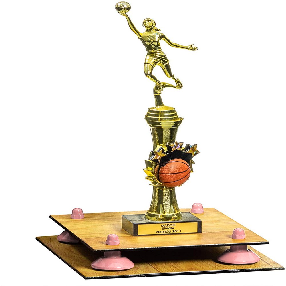 Better Display Cases Simulated Wood Large Trophy Pedestal Stand or Base with Pink Risers - 8.75" X 7.75" (A006, V21)