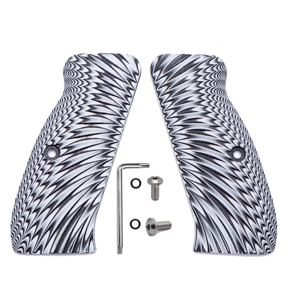 Guuun G10 CZ Grips for CZ 75 Full Size SP-01, Sunburst Texture - White/Black