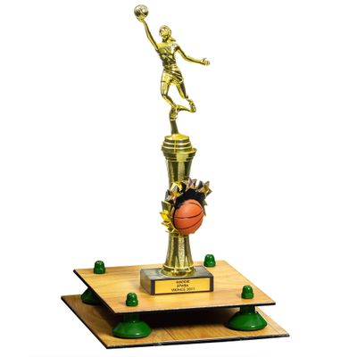 Better Display Cases Simulated Wood Large Trophy Pedestal Stand or Base with Green Risers - 8.75" X 7.75" (A006, V21)