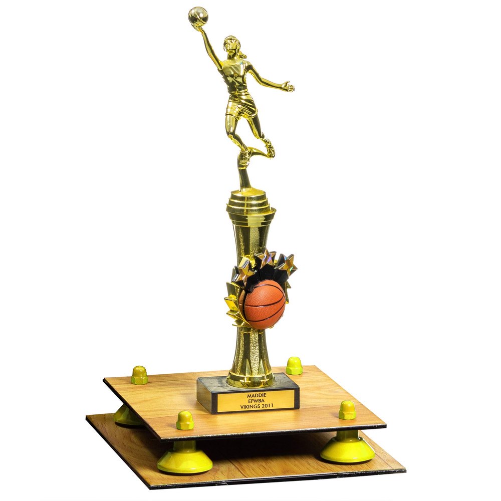 Better Display Cases Simulated Wood Large Trophy Pedestal Stand or Base with Yellow Risers - 8.75" X 7.75" (A006, V21)