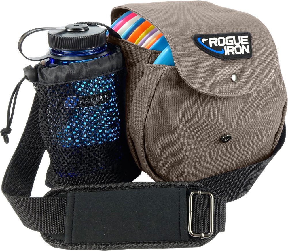 Rogue Iron Disc Golf Satchel Bag- Sling Tote Bag for Frisbee Golf - Holds Up to 14 Discs, Large 32oz Water Bottle, and Accessories V2 (14 Disc Gray)