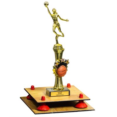 Better Display Cases Simulated Wood Large Trophy Pedestal Stand or Base with Red Risers - 8.75" X 7.75" (A006, V21)