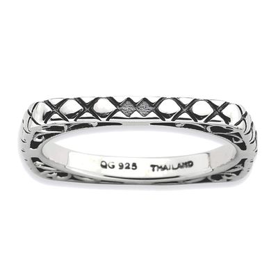 Bonyak Jewelry Sterling Silver Stackable Expressions Polished Antiqued Square Ring, Size 8