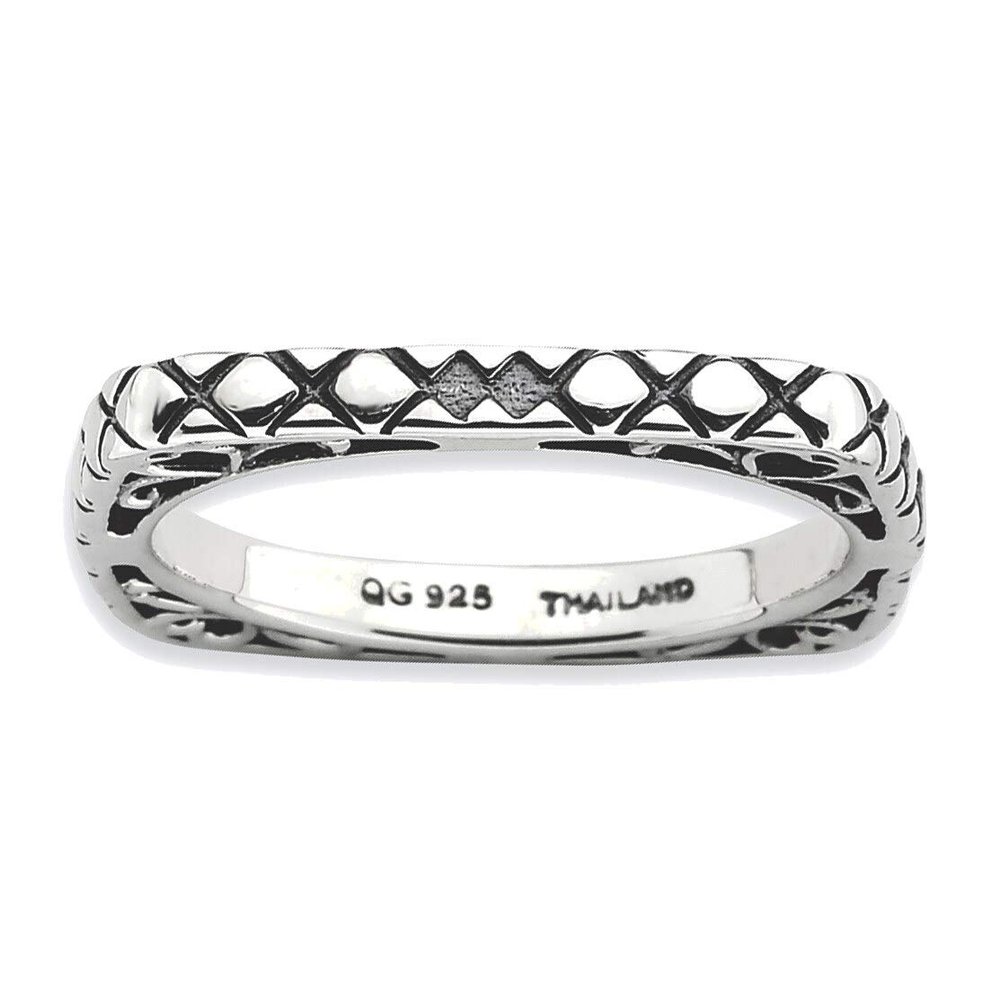 Bonyak Jewelry Sterling Silver Stackable Expressions Polished Antiqued Square Ring, Size 8