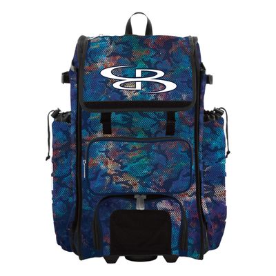 Boombah Rolling Catchers Superpack 2.0 Baseball/Softball Gear Bag - 23-1/2" x 13-1/2" x 9-1/2" - Nebula Navy/Multi - Telescopic Handle - Holds 4 Bats - Wheeled Version