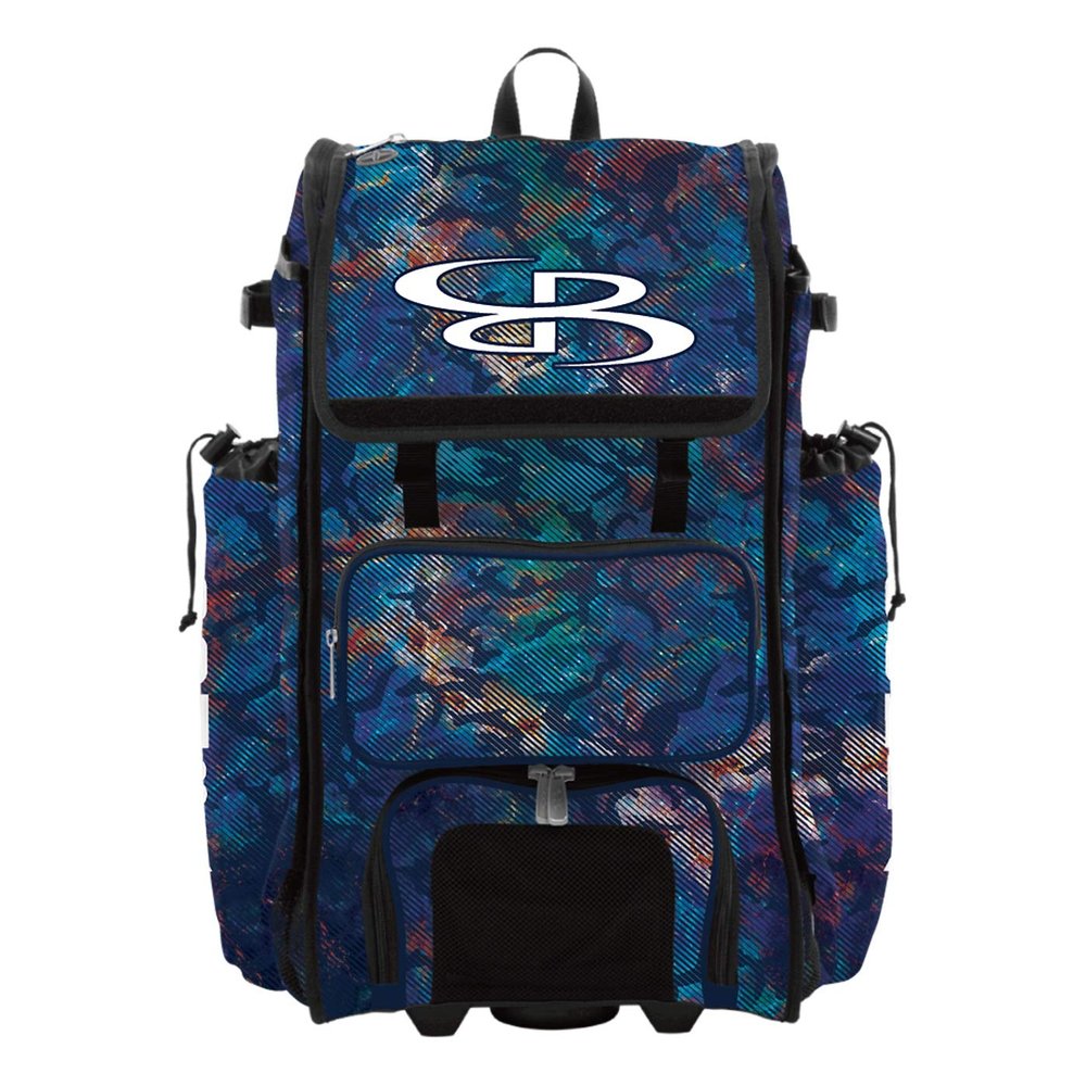 Boombah Rolling Catchers Superpack 2.0 Baseball/Softball Gear Bag - 23-1/2" x 13-1/2" x 9-1/2" - Nebula Navy/Multi - Telescopic Handle - Holds 4 Bats - Wheeled Version