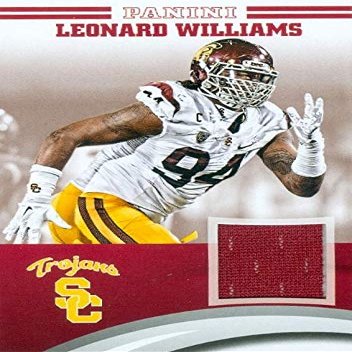 Autograph Warehouse 571774 USC Trojans Leonard Williams Player Worn Jersey Patch Football Card - 2015 Panini Team Collection No.LW-USC