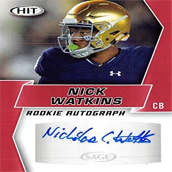 Sports Memorabilia Autograph Warehouse 572673 Notre Dame Fighting Irish Nick Watkins Autographed Football Card - 2019 Sage Hit Red Rookie No.A91