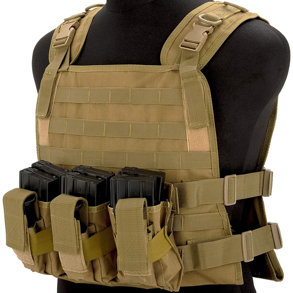 Evike Airsoft - Matrix 600D MOLLE Tact-Vest Tactical Package with Hydration Pouch Pocket (Color: Desert Tan)