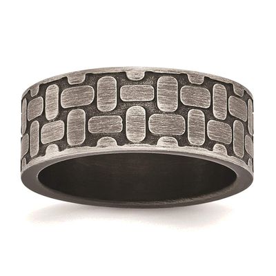 Bonyak Jewelry Stainless Steel Antiqued Brushed & Textured 7.75mm Flat Band in Stainless Steel