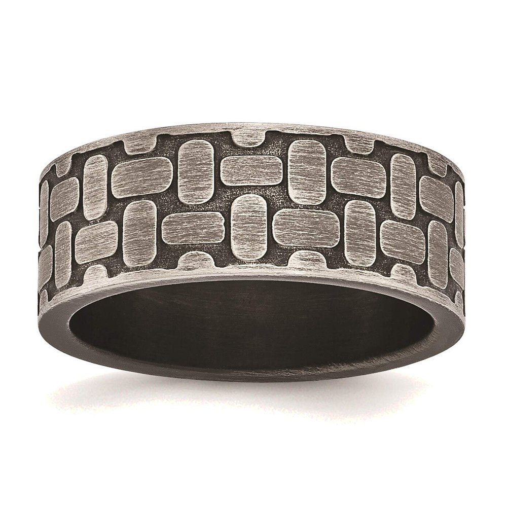 Bonyak Jewelry Stainless Steel Antiqued Brushed & Textured 7.75mm Flat Band in Stainless Steel
