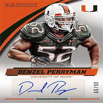 Autograph Warehouse 571487 Miami Hurricanes Denzel Perryman Autographed Football Card - 2015 Panini Team Collection Silver No.DP-MIA LE 36-99
