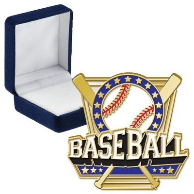 Baseball Shield Turf Pins, Baseball Shield Turf Pin With Blue Velvet Presentation Case, 50 Pack