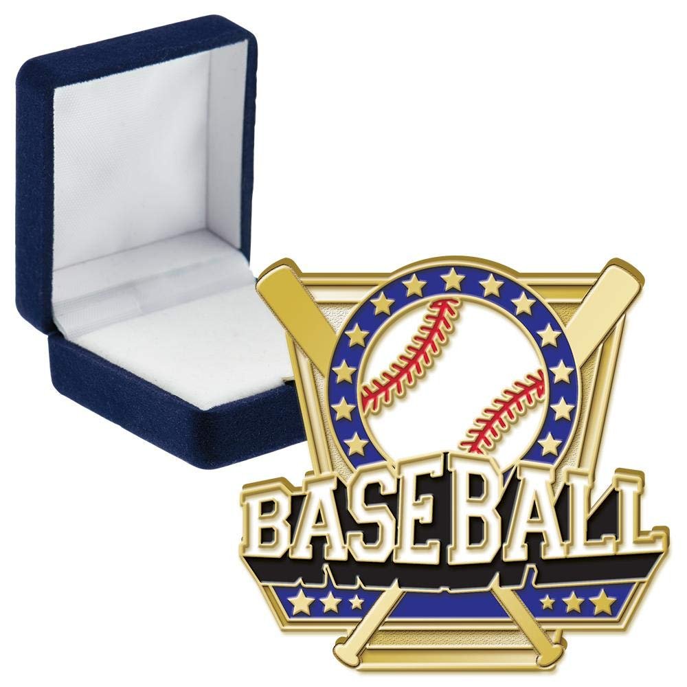 Baseball Shield Turf Pins, Baseball Shield Turf Pin With Blue Velvet Presentation Case, 50 Pack