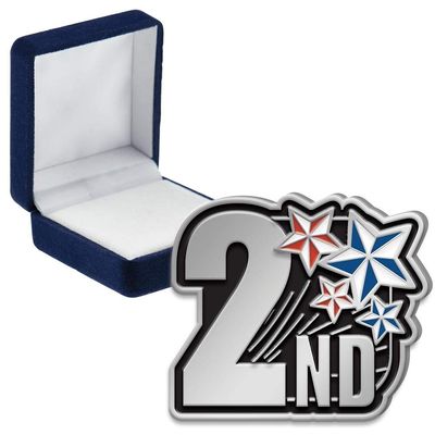 2Nd Place Enamel Pins, 2Nd Place Enamel Pin With Blue Velvet Presentation Case, 30 Pack