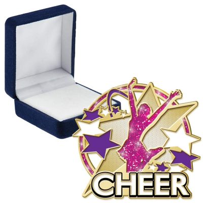 Cheer Glitter Turf Pins, Cheer Glitter Turf Pin With Blue Velvet Presentation Case, 30 Pack