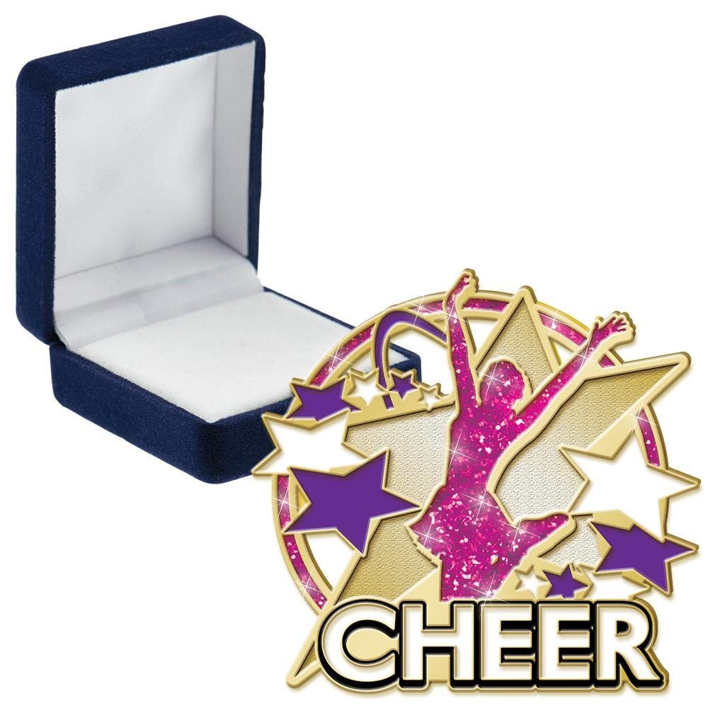 Cheer Glitter Turf Pins, Cheer Glitter Turf Pin With Blue Velvet Presentation Case, 30 Pack