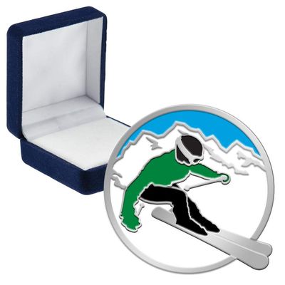 Skiing Pins, Skiing Pin With Blue Velvet Presentation Case, 50 Pack