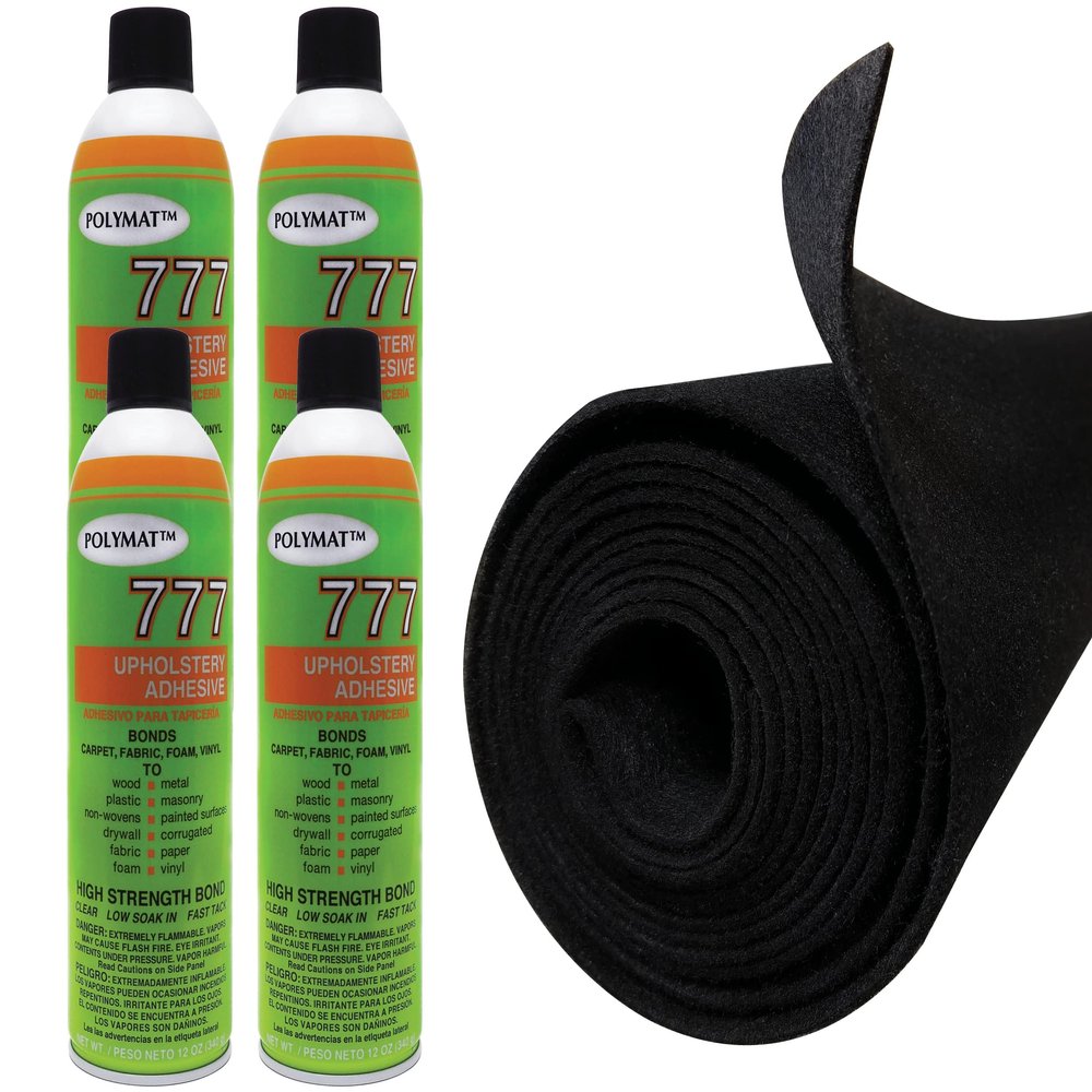 12ft x 45in Black S60 Polymat Carpet +4 cans 777LV Glue comp/with Rod Box Liner