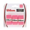 Wilson Pink Pro Accessory Starter Pack - Bundle with A Set of Wilson Synthetic Gut Power 16g Pink Tennis String, 3-Pack Pink Pro Overgrip, 3-Ball Can Intrigue All Court Tennis Balls view 3
