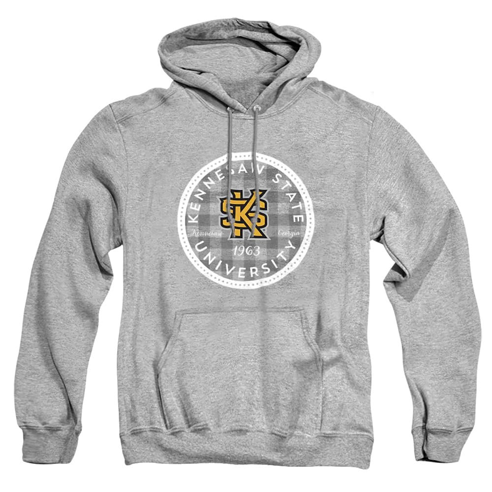 Kennesaw State University Official Plaid Badge Unisex Adult Pull-Over Hoodie, Athletic Heather, 3X-Large