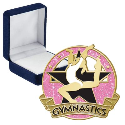 Gym Glitter Pink Pins, Gym Glitter Pink Pin With Blue Velvet Presentation Case, 50 Pack