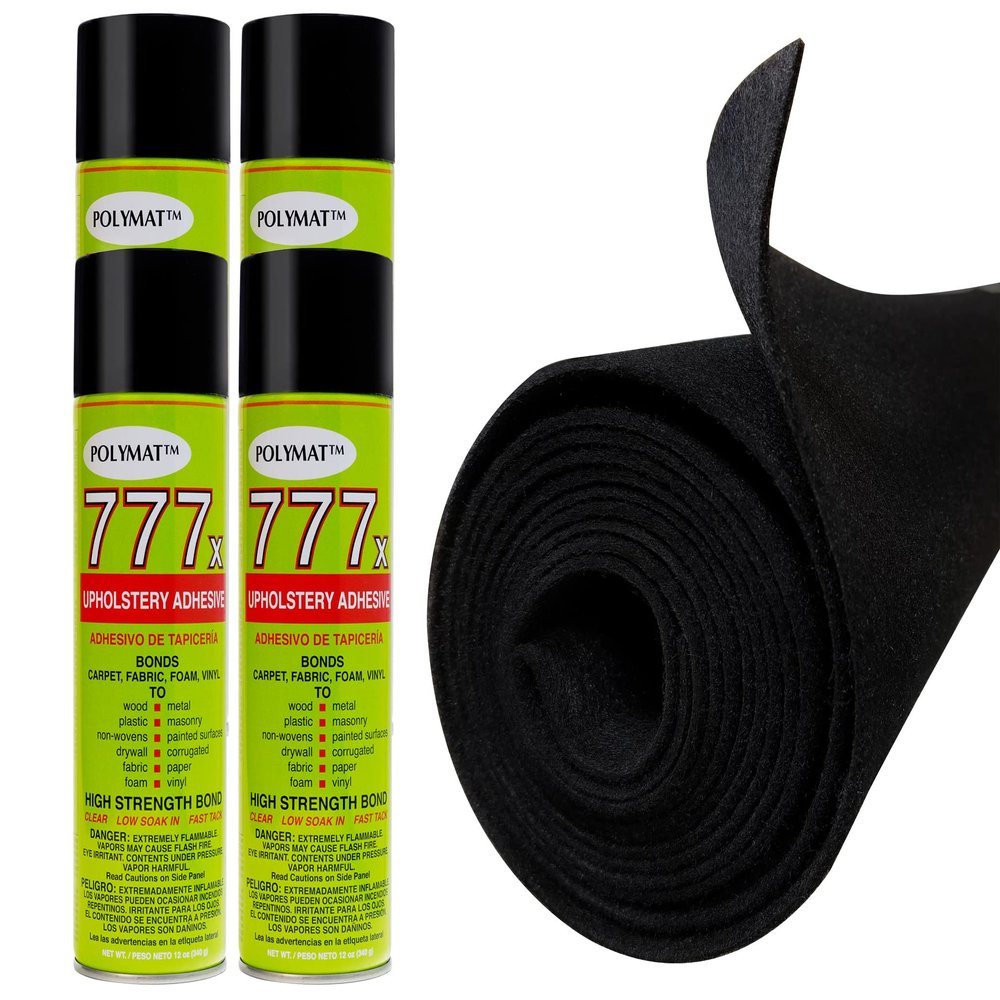 Polymat 12ft x 45in Black S60 Carpet + 4 CANS 777 Glue for SAIL Boat BUNK Liner
