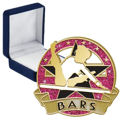Gym Glitter Bars Pins, Gym Glitter Bars Pin With Blue Velvet Presentation Case, 50 Pack