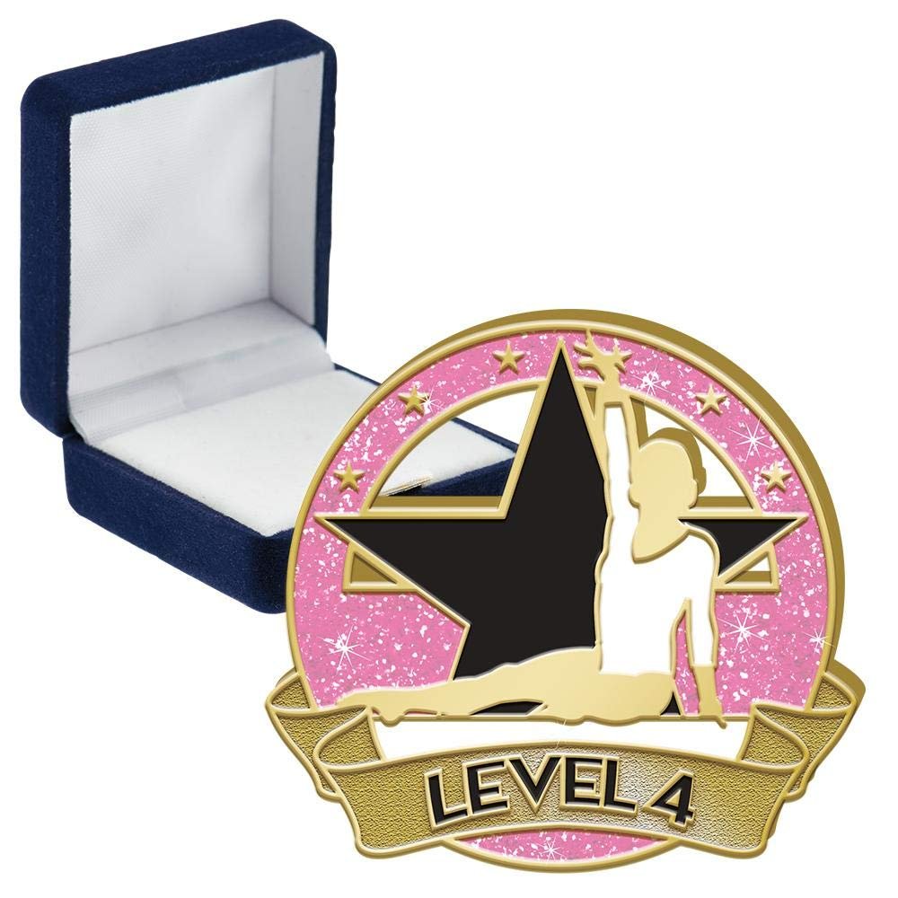 Gym Glitter Level 4 Pins, Gym Glitter Level 4 Pin With Blue Velvet Presentation Case, 50 Pack