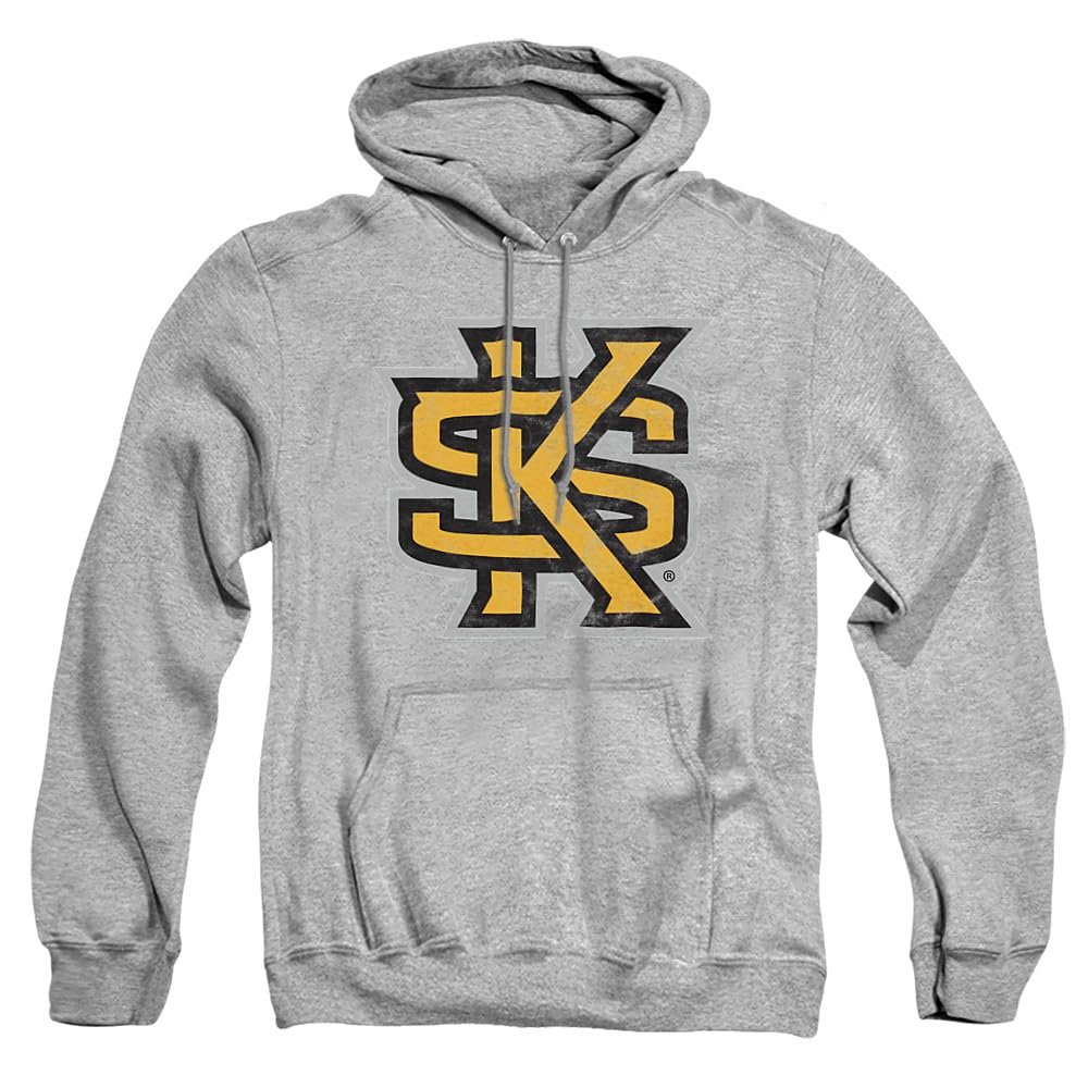 Kennesaw State University Official Distressed Primary Logo Unisex Adult Pull-Over Hoodie, Athletic Heather, 3X-Large