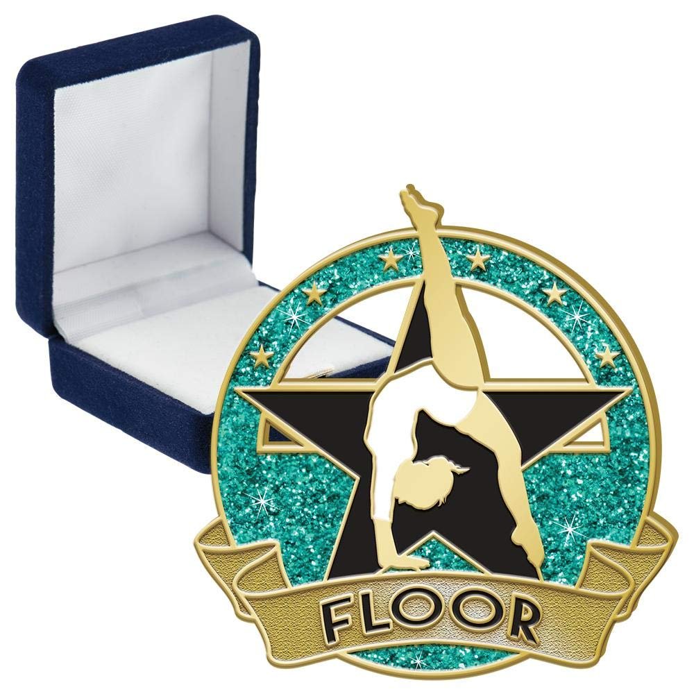 Gym Glitter Floor Pins, Gym Glitter Floor Pin With Blue Velvet Presentation Case, 50 Pack