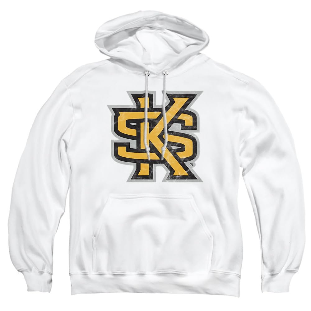 Kennesaw State University Official Distressed Primary Logo Unisex Adult Pull-Over Hoodie, White, 3X-Large